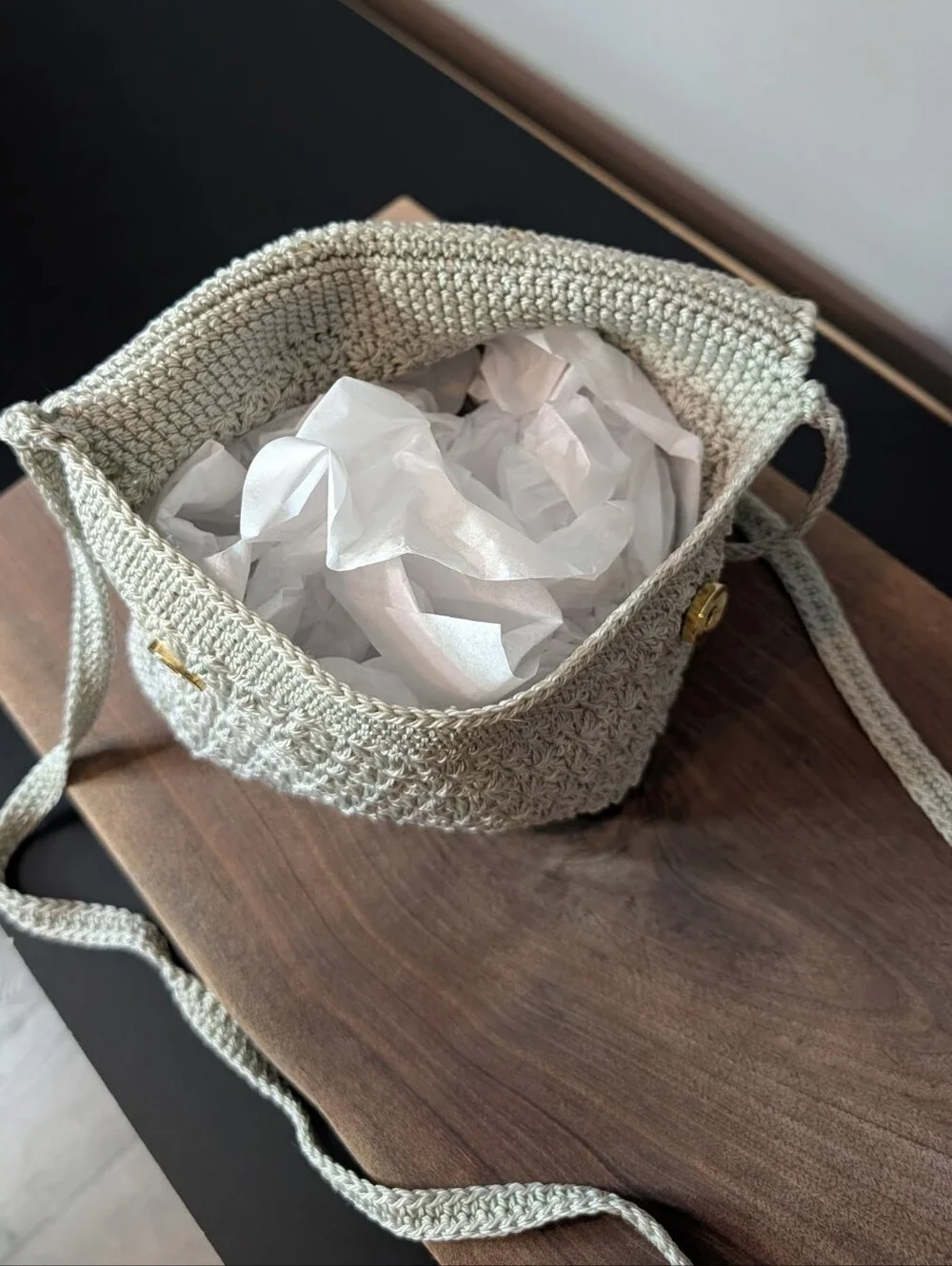 Grey Crochet Crossbody Bag with Fold-Over Flap 90s